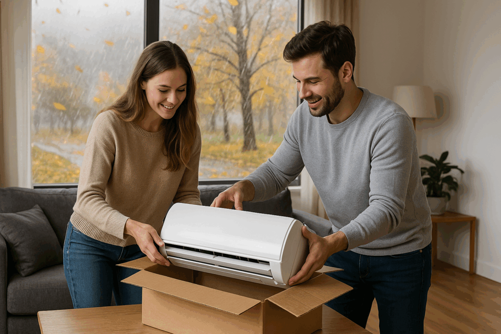 Kupnja klima uređaja za grijanje stana – obitelj uživa u toplom dnevnom boravku