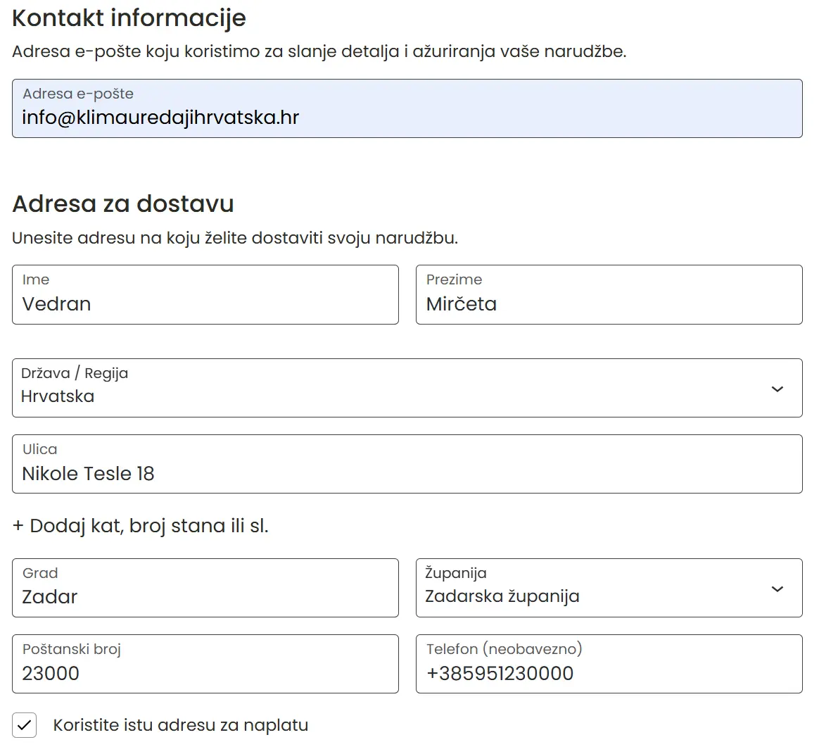 Košarica - kontakt informacije