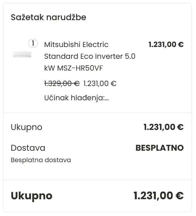 Košarica - sažetak narudžbe